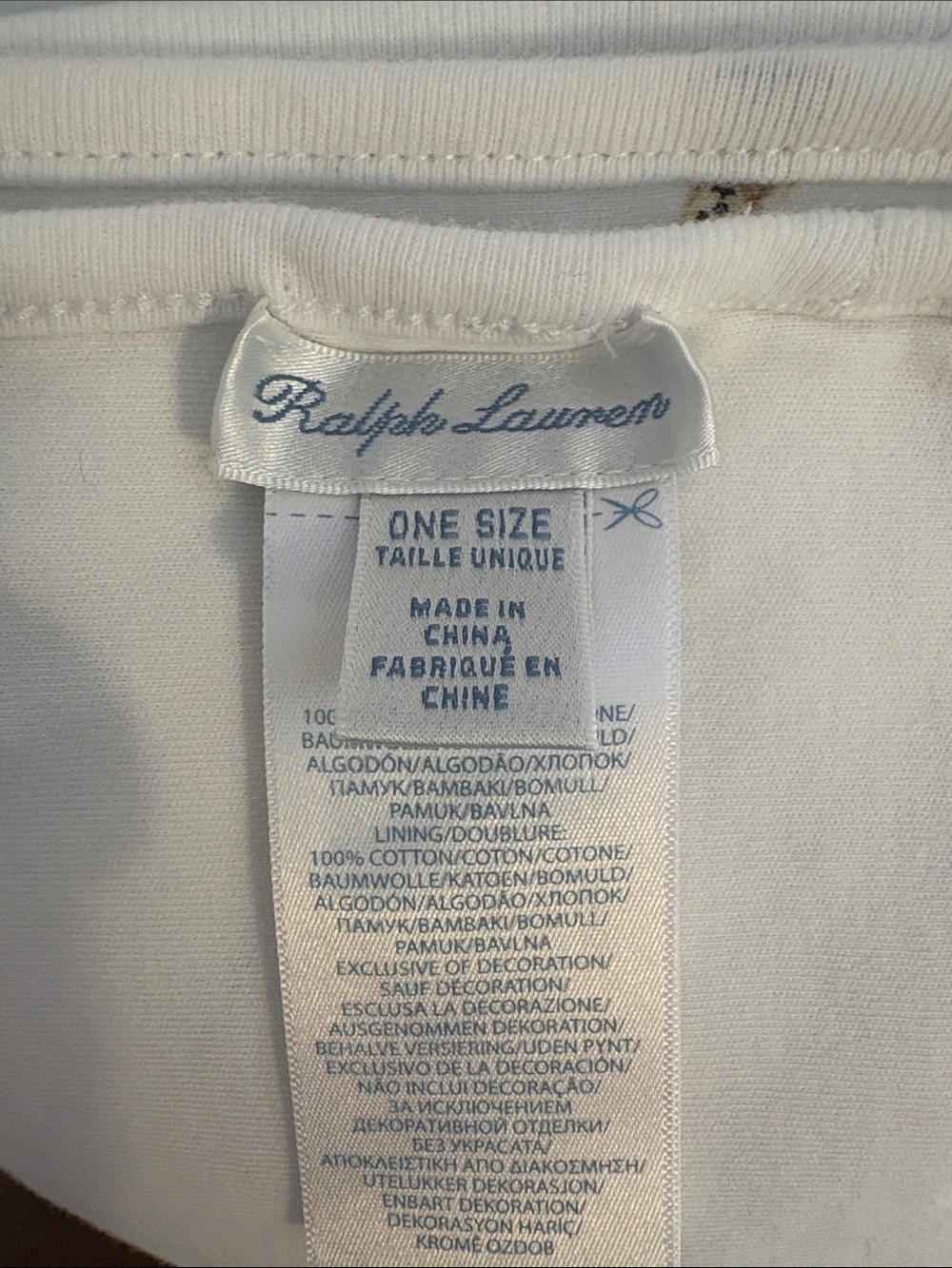 Ralph Lauren White Baby Blanket with Blue Teddy Bear Motif - Picture 3 of 5